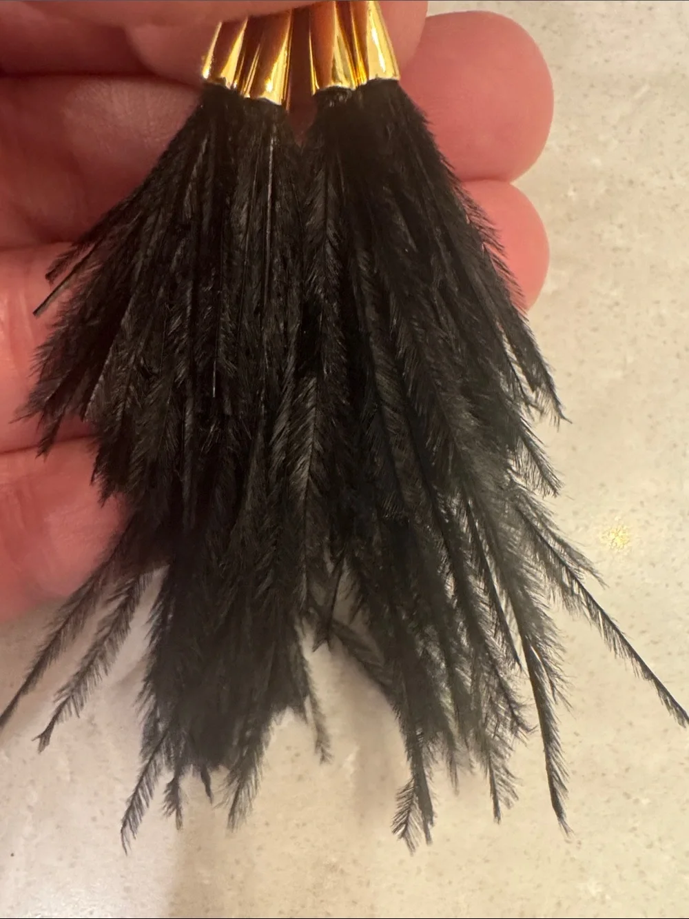 2 in 1 Stella & Dot. Gold-Tip Black Feather Drop Earrings. Wear 2 ways.